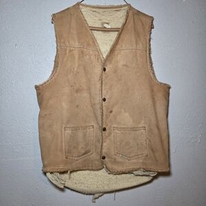 Vintage Carhartt Canvas Sherpa Vest Destroyed Grunge Streetwear Workwear USA